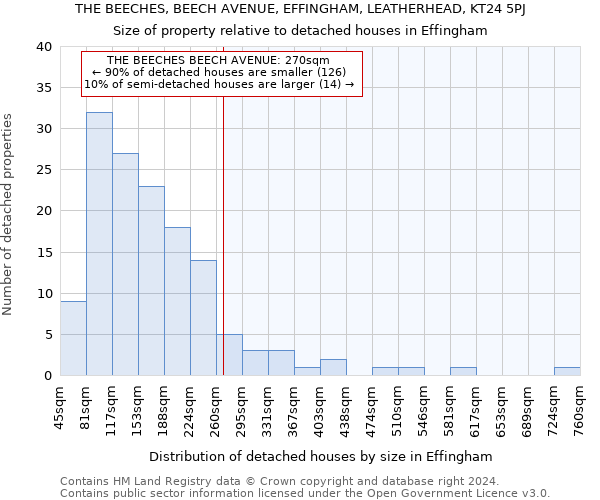 THE BEECHES, BEECH AVENUE, EFFINGHAM, LEATHERHEAD, KT24 5PJ: Size of property relative to detached houses in Effingham