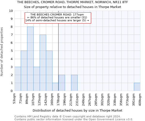 THE BEECHES, CROMER ROAD, THORPE MARKET, NORWICH, NR11 8TF: Size of property relative to detached houses in Thorpe Market