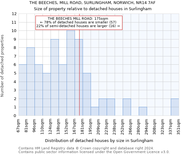 THE BEECHES, MILL ROAD, SURLINGHAM, NORWICH, NR14 7AF: Size of property relative to detached houses in Surlingham