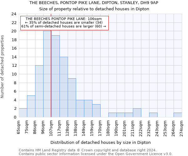 THE BEECHES, PONTOP PIKE LANE, DIPTON, STANLEY, DH9 9AP: Size of property relative to detached houses in Dipton