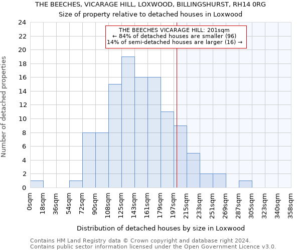 THE BEECHES, VICARAGE HILL, LOXWOOD, BILLINGSHURST, RH14 0RG: Size of property relative to detached houses in Loxwood