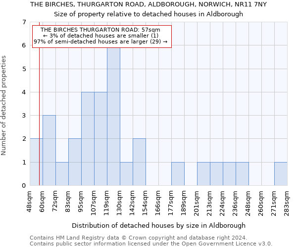 THE BIRCHES, THURGARTON ROAD, ALDBOROUGH, NORWICH, NR11 7NY: Size of property relative to detached houses in Aldborough