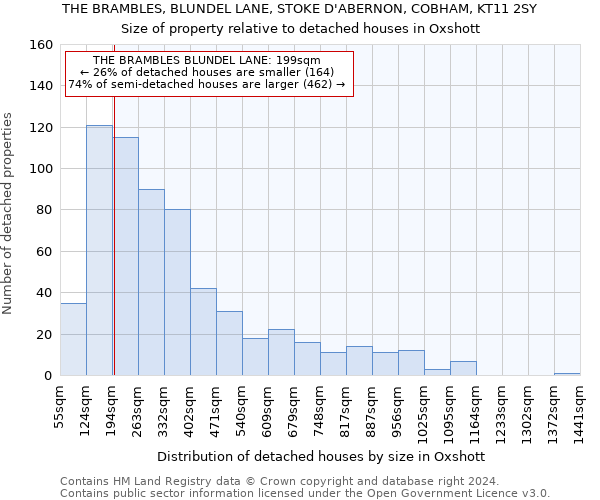 THE BRAMBLES, BLUNDEL LANE, STOKE D'ABERNON, COBHAM, KT11 2SY: Size of property relative to detached houses in Oxshott