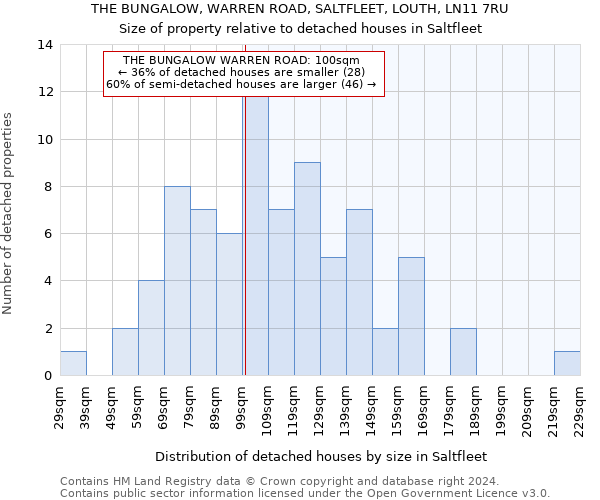 THE BUNGALOW, WARREN ROAD, SALTFLEET, LOUTH, LN11 7RU: Size of property relative to detached houses in Saltfleet