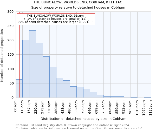 THE BUNGALOW, WORLDS END, COBHAM, KT11 1AG: Size of property relative to detached houses in Cobham