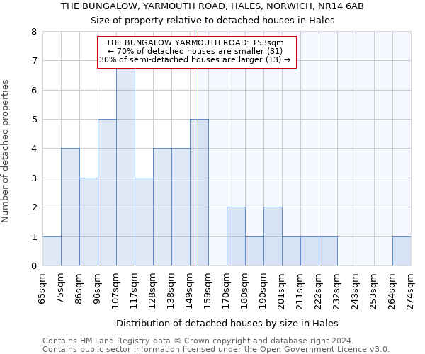 THE BUNGALOW, YARMOUTH ROAD, HALES, NORWICH, NR14 6AB: Size of property relative to detached houses in Hales