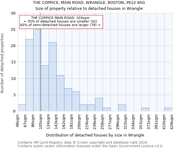 THE COPPICE, MAIN ROAD, WRANGLE, BOSTON, PE22 9AG: Size of property relative to detached houses in Wrangle