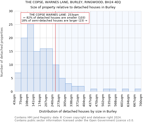 THE COPSE, WARNES LANE, BURLEY, RINGWOOD, BH24 4EQ: Size of property relative to detached houses in Burley