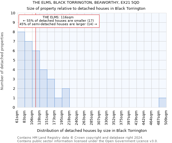 THE ELMS, BLACK TORRINGTON, BEAWORTHY, EX21 5QD: Size of property relative to detached houses in Black Torrington