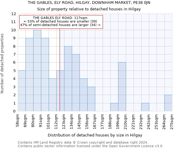 THE GABLES, ELY ROAD, HILGAY, DOWNHAM MARKET, PE38 0JN: Size of property relative to detached houses in Hilgay