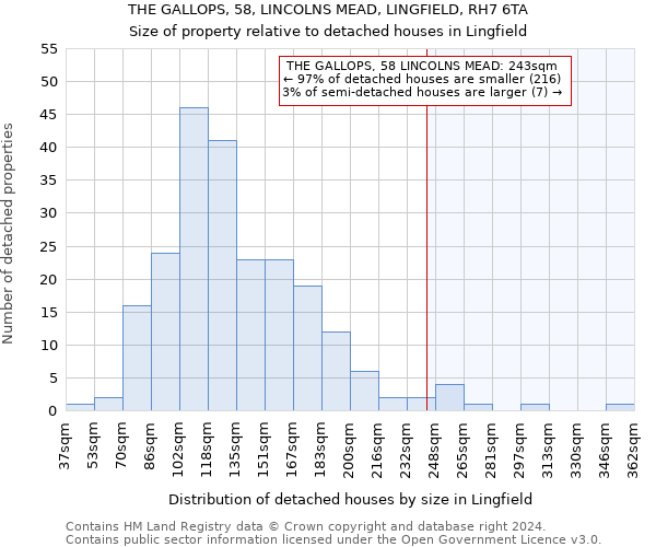 THE GALLOPS, 58, LINCOLNS MEAD, LINGFIELD, RH7 6TA: Size of property relative to detached houses in Lingfield