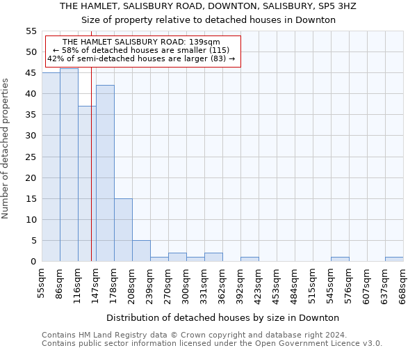 THE HAMLET, SALISBURY ROAD, DOWNTON, SALISBURY, SP5 3HZ: Size of property relative to detached houses in Downton