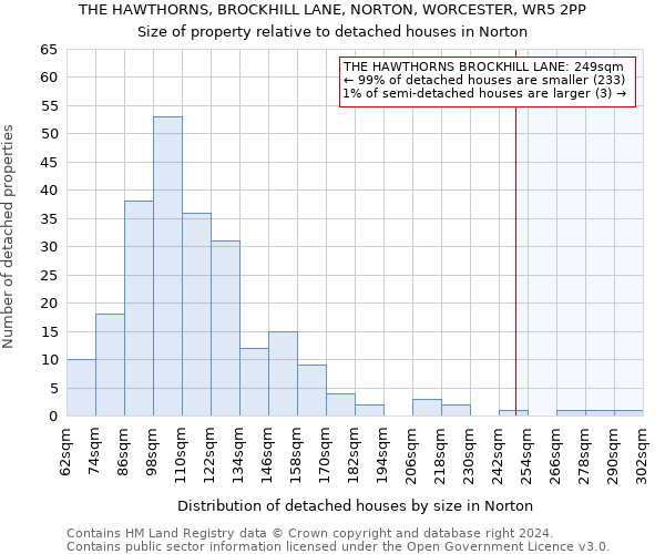 THE HAWTHORNS, BROCKHILL LANE, NORTON, WORCESTER, WR5 2PP: Size of property relative to detached houses in Norton