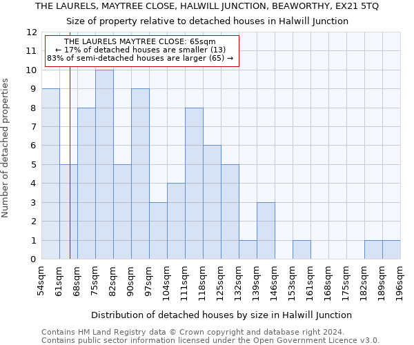 THE LAURELS, MAYTREE CLOSE, HALWILL JUNCTION, BEAWORTHY, EX21 5TQ: Size of property relative to detached houses in Halwill Junction