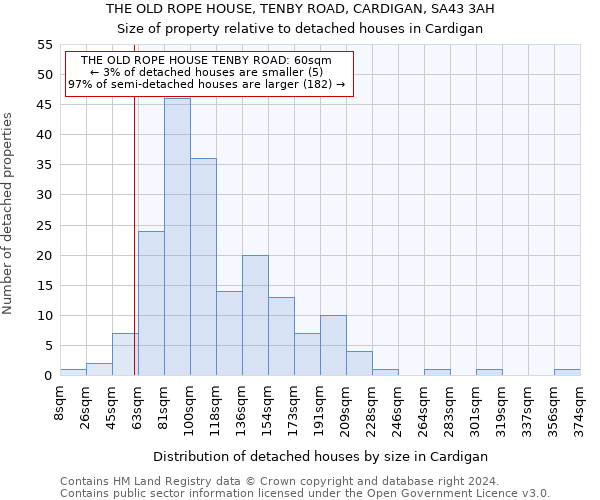 THE OLD ROPE HOUSE, TENBY ROAD, CARDIGAN, SA43 3AH: Size of property relative to detached houses in Cardigan