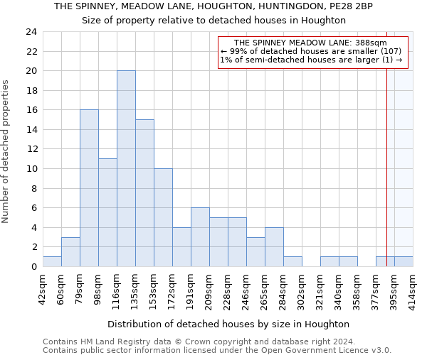 THE SPINNEY, MEADOW LANE, HOUGHTON, HUNTINGDON, PE28 2BP: Size of property relative to detached houses in Houghton