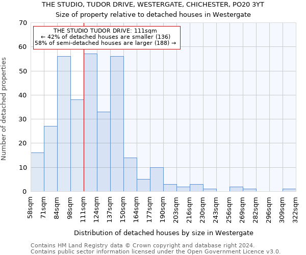 THE STUDIO, TUDOR DRIVE, WESTERGATE, CHICHESTER, PO20 3YT: Size of property relative to detached houses in Westergate