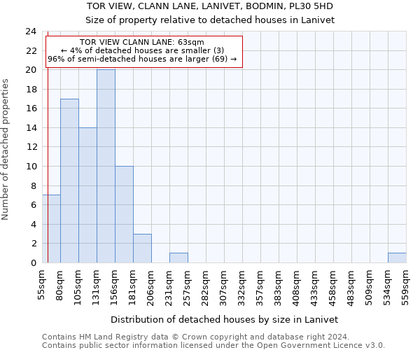 TOR VIEW, CLANN LANE, LANIVET, BODMIN, PL30 5HD: Size of property relative to detached houses in Lanivet