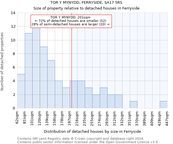 TOR Y MYNYDD, FERRYSIDE, SA17 5RS: Size of property relative to detached houses in Ferryside