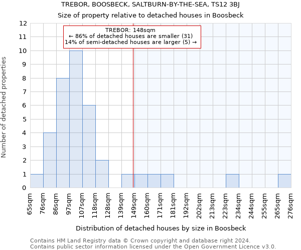 TREBOR, BOOSBECK, SALTBURN-BY-THE-SEA, TS12 3BJ: Size of property relative to detached houses in Boosbeck