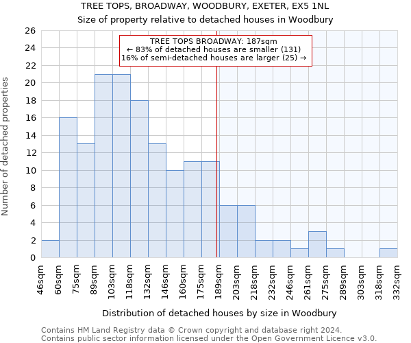 TREE TOPS, BROADWAY, WOODBURY, EXETER, EX5 1NL: Size of property relative to detached houses in Woodbury