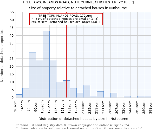 TREE TOPS, INLANDS ROAD, NUTBOURNE, CHICHESTER, PO18 8RJ: Size of property relative to detached houses in Nutbourne