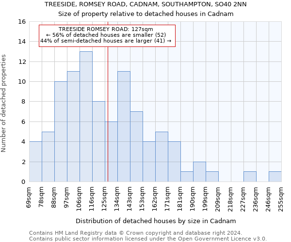 TREESIDE, ROMSEY ROAD, CADNAM, SOUTHAMPTON, SO40 2NN: Size of property relative to detached houses in Cadnam