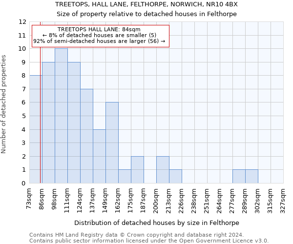 TREETOPS, HALL LANE, FELTHORPE, NORWICH, NR10 4BX: Size of property relative to detached houses in Felthorpe