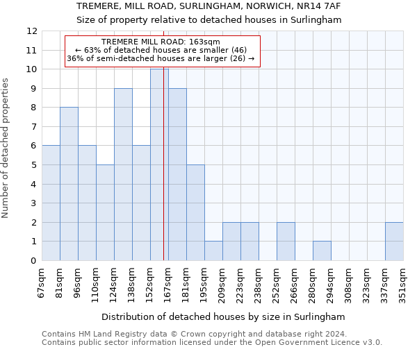 TREMERE, MILL ROAD, SURLINGHAM, NORWICH, NR14 7AF: Size of property relative to detached houses in Surlingham