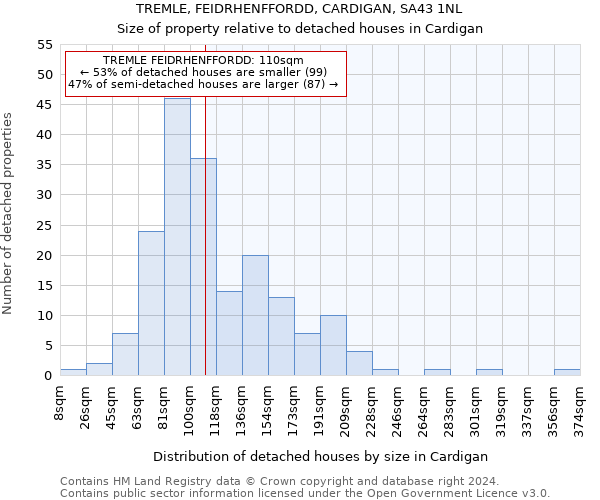 TREMLE, FEIDRHENFFORDD, CARDIGAN, SA43 1NL: Size of property relative to detached houses in Cardigan