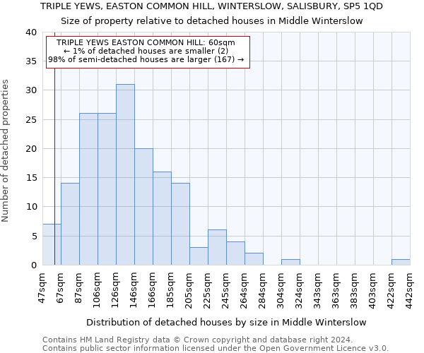 TRIPLE YEWS, EASTON COMMON HILL, WINTERSLOW, SALISBURY, SP5 1QD: Size of property relative to detached houses in Middle Winterslow