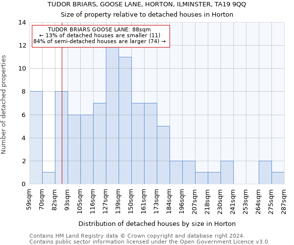 TUDOR BRIARS, GOOSE LANE, HORTON, ILMINSTER, TA19 9QQ: Size of property relative to detached houses in Horton