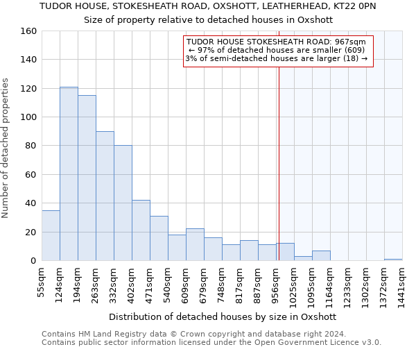 TUDOR HOUSE, STOKESHEATH ROAD, OXSHOTT, LEATHERHEAD, KT22 0PN: Size of property relative to detached houses in Oxshott