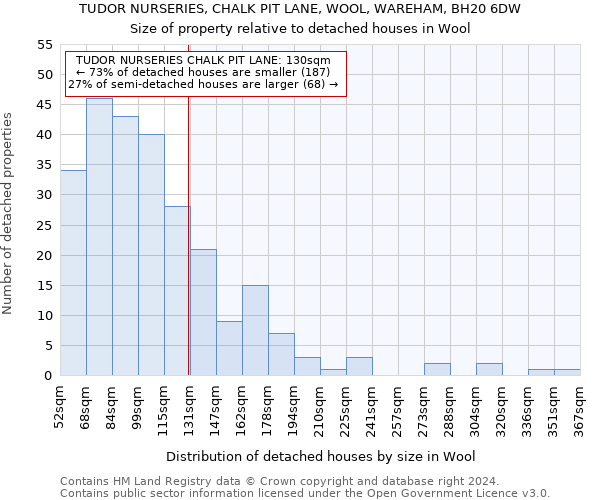 TUDOR NURSERIES, CHALK PIT LANE, WOOL, WAREHAM, BH20 6DW: Size of property relative to detached houses in Wool