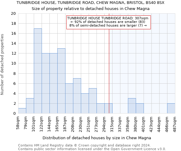 TUNBRIDGE HOUSE, TUNBRIDGE ROAD, CHEW MAGNA, BRISTOL, BS40 8SX: Size of property relative to detached houses in Chew Magna