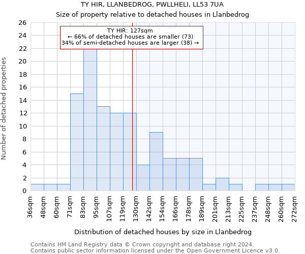 TY HIR, LLANBEDROG, PWLLHELI, LL53 7UA: Size of property relative to detached houses in Llanbedrog