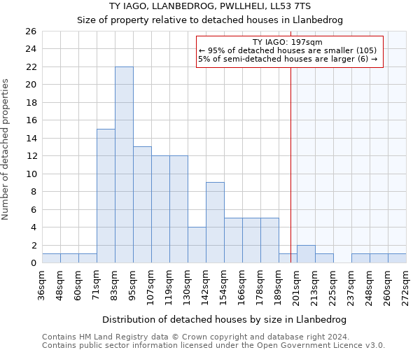 TY IAGO, LLANBEDROG, PWLLHELI, LL53 7TS: Size of property relative to detached houses in Llanbedrog