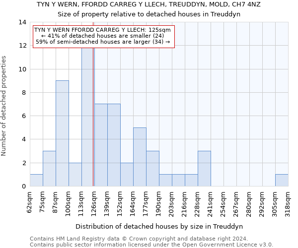 TYN Y WERN, FFORDD CARREG Y LLECH, TREUDDYN, MOLD, CH7 4NZ: Size of property relative to detached houses in Treuddyn