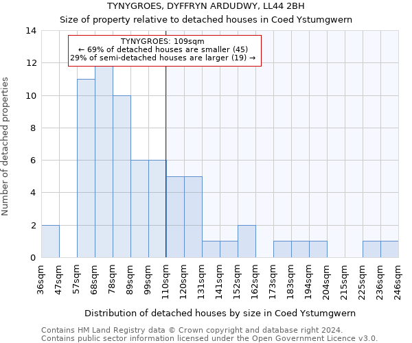 TYNYGROES, DYFFRYN ARDUDWY, LL44 2BH: Size of property relative to detached houses in Coed Ystumgwern