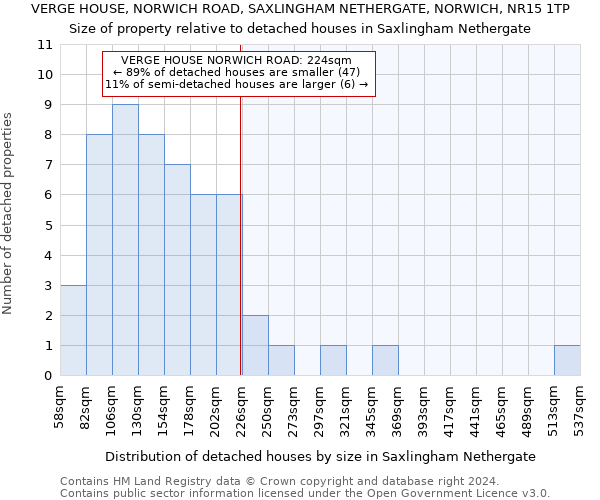 VERGE HOUSE, NORWICH ROAD, SAXLINGHAM NETHERGATE, NORWICH, NR15 1TP: Size of property relative to detached houses in Saxlingham Nethergate