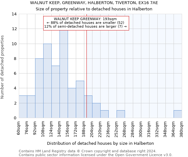 WALNUT KEEP, GREENWAY, HALBERTON, TIVERTON, EX16 7AE: Size of property relative to detached houses in Halberton