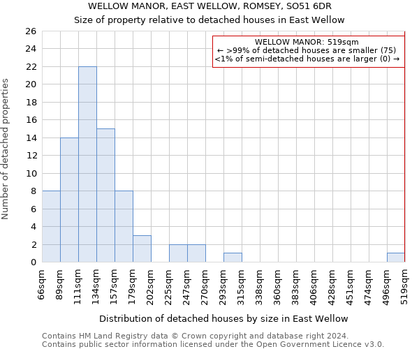 WELLOW MANOR, EAST WELLOW, ROMSEY, SO51 6DR: Size of property relative to detached houses in East Wellow