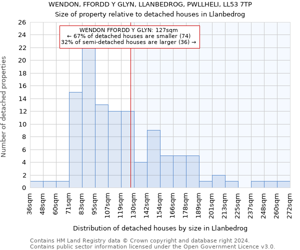 WENDON, FFORDD Y GLYN, LLANBEDROG, PWLLHELI, LL53 7TP: Size of property relative to detached houses in Llanbedrog