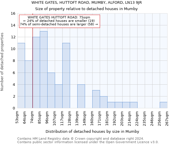 WHITE GATES, HUTTOFT ROAD, MUMBY, ALFORD, LN13 9JR: Size of property relative to detached houses in Mumby