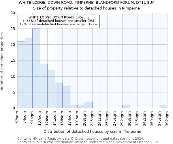 WHITE LODGE, DOWN ROAD, PIMPERNE, BLANDFORD FORUM, DT11 8UP: Size of property relative to detached houses in Pimperne