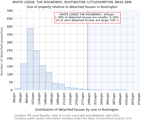 WHITE LODGE, THE ROUNDWAY, RUSTINGTON, LITTLEHAMPTON, BN16 2BW: Size of property relative to detached houses in Rustington