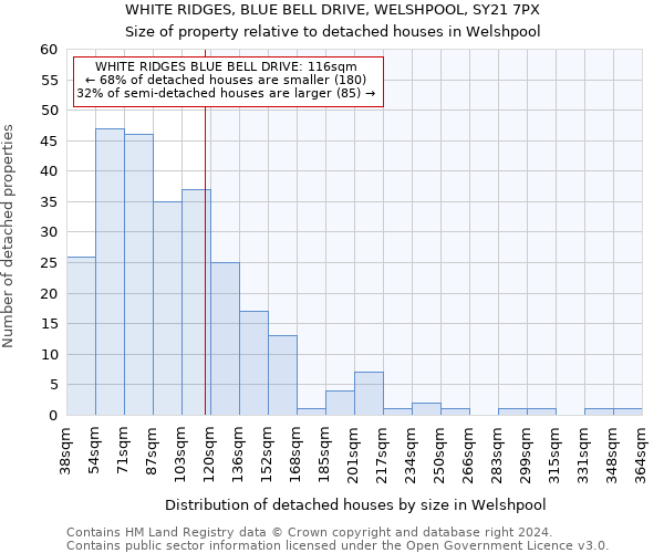 WHITE RIDGES, BLUE BELL DRIVE, WELSHPOOL, SY21 7PX: Size of property relative to detached houses in Welshpool