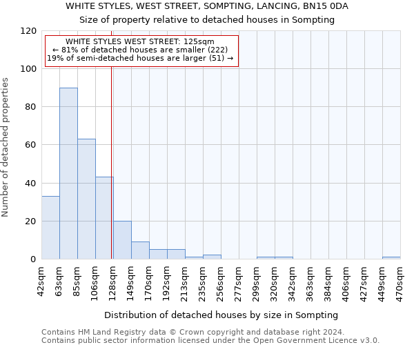 WHITE STYLES, WEST STREET, SOMPTING, LANCING, BN15 0DA: Size of property relative to detached houses in Sompting