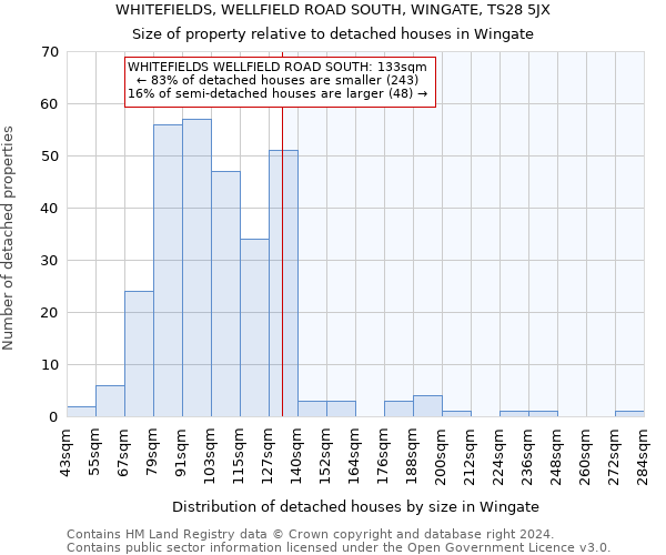 WHITEFIELDS, WELLFIELD ROAD SOUTH, WINGATE, TS28 5JX: Size of property relative to detached houses in Wingate