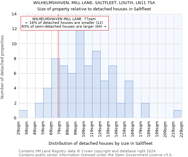 WILHELMSHAVEN, MILL LANE, SALTFLEET, LOUTH, LN11 7SA: Size of property relative to detached houses in Saltfleet